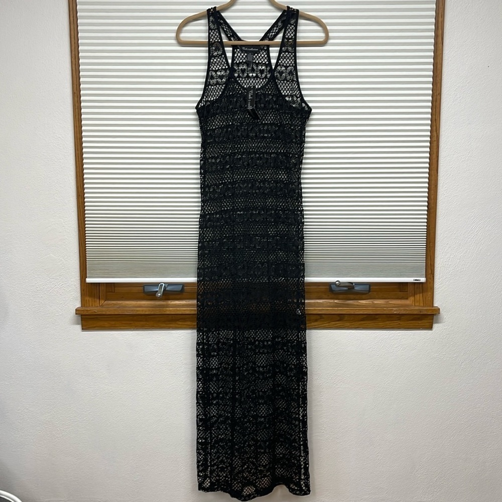 Club Z Collection NWT Black Mesh Heart Racerback Maxi Dress Swim Cover Up